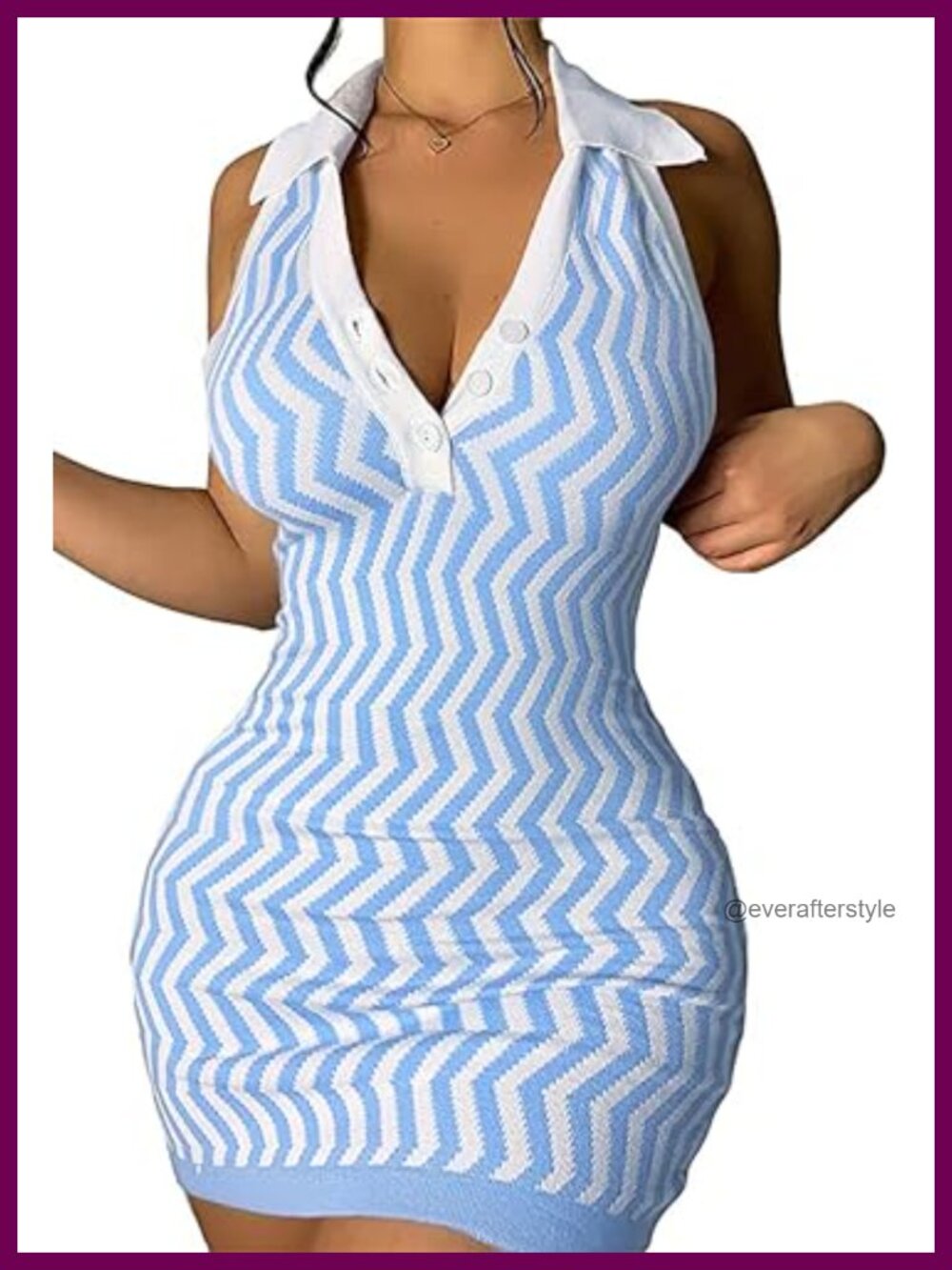 Women's Striped Halter Mini Dress Sexy Bodycon V-Neck Sleeveless Club Beach